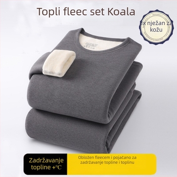 Muški termalni komplet donjeg rublja s koala velurom; glavna tkanina akril 90–95%; ekstra debela tkanina 351–400 g/m²; okrugli vrat, dugi rukavi, hlače; bez šavova, jednoslojna konstrukcija