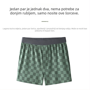 Muške bokserice za spavanje od dugovlakanog pamuka-modala, opuštenog kroja, prugasto/karirani uzorak, prepona 30-50% modal