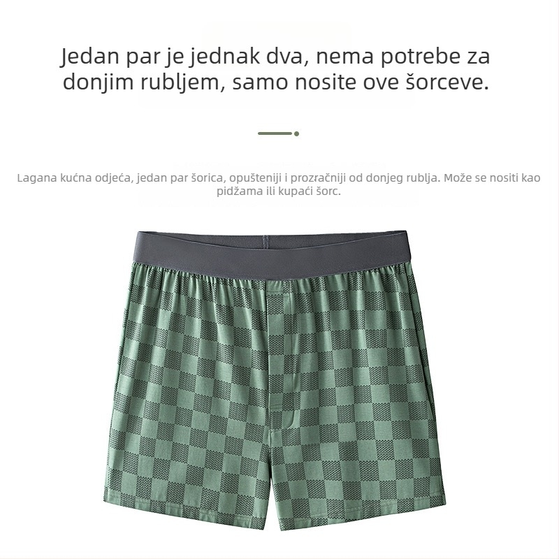 Muške bokserice za spavanje od dugovlakanog pamuka-modala, opuštenog kroja, prugasto/karirani uzorak, prepona 30-50% modal