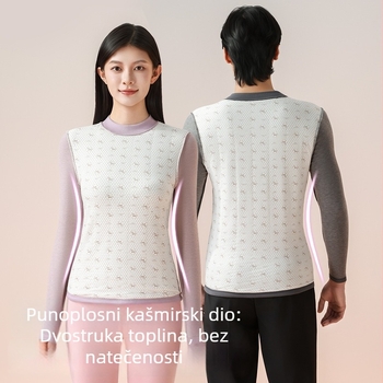 Unisex vuneni termalni top s poluvisokim ovratnikom, dvostruki sloj, vunene zakrpe, dugi rukavi