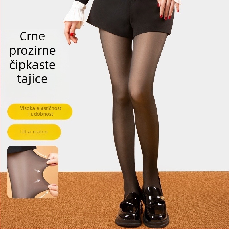 Crne prozirne hulahopke s nude efektom, jednobojne sjajne tajice, podstavljene i debele za jesen i zimu