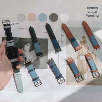 Remen Apple Watch od kože s denim prešivanjem i prozračnim platnom, 22 mm, kompatibilan sa Series 8/SE
