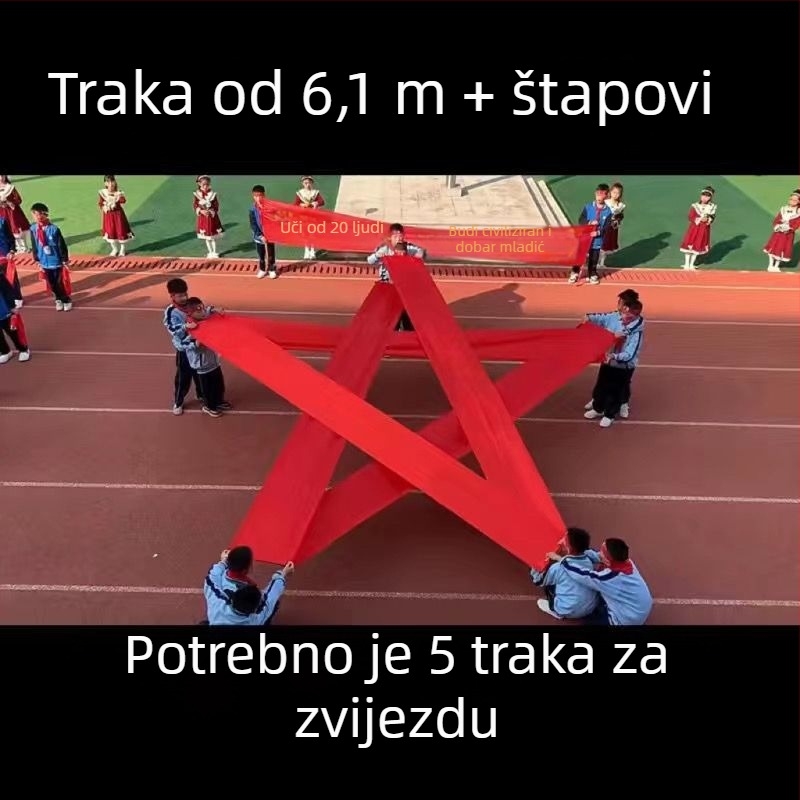 Prop za otvorenje školskog sportskog natjecanja: svilenkasta traka s motivom petokrake zvijezde (Brend: Drugi; Kategorija nabave: Spot goods; Godina/Sezona: Ljeto 2021; Materijal: svila)