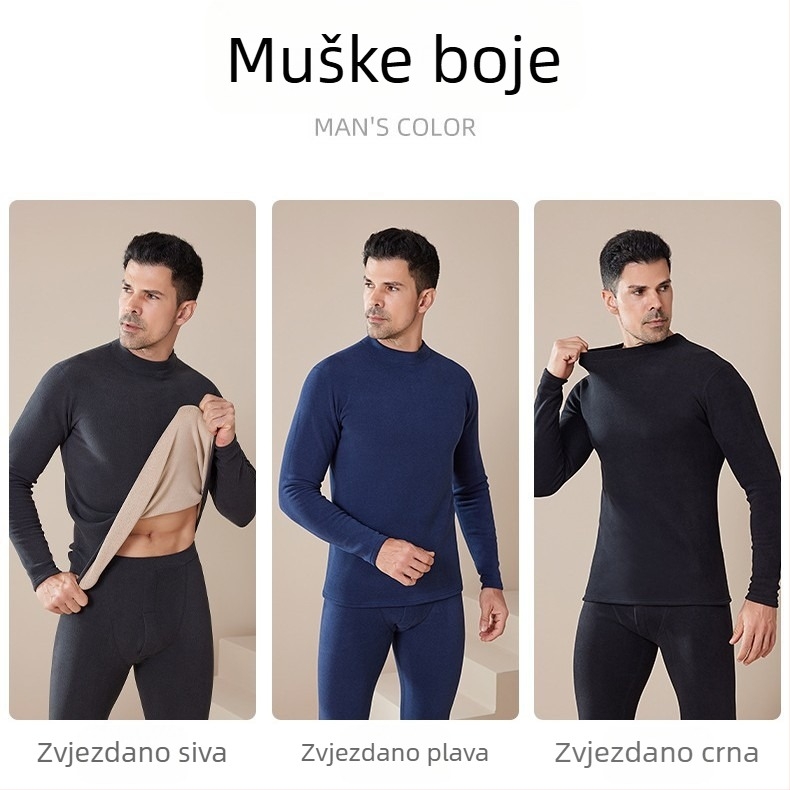 Jesen–zimski termalni set s okruglim ovratnikom, fleeceom, debeo, za muškarce i žene