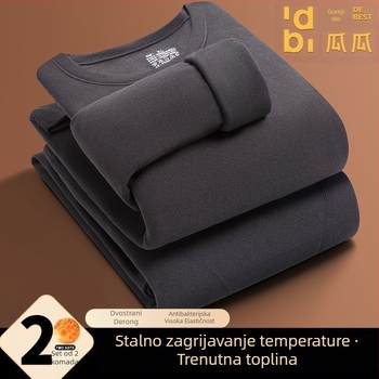 Muški jesensko-zimski termalni set s Derong velúrom, akril 90–95%, 141–160 g/m², okrugli vrat, jednostruka tkanina, dugi rukavi, hlače, dvostrano velur, zadržava toplinu