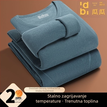 Muški jesensko-zimski termalni set s Derong velúrom, akril 90–95%, 141–160 g/m², okrugli vrat, jednostruka tkanina, dugi rukavi, hlače, dvostrano velur, zadržava toplinu