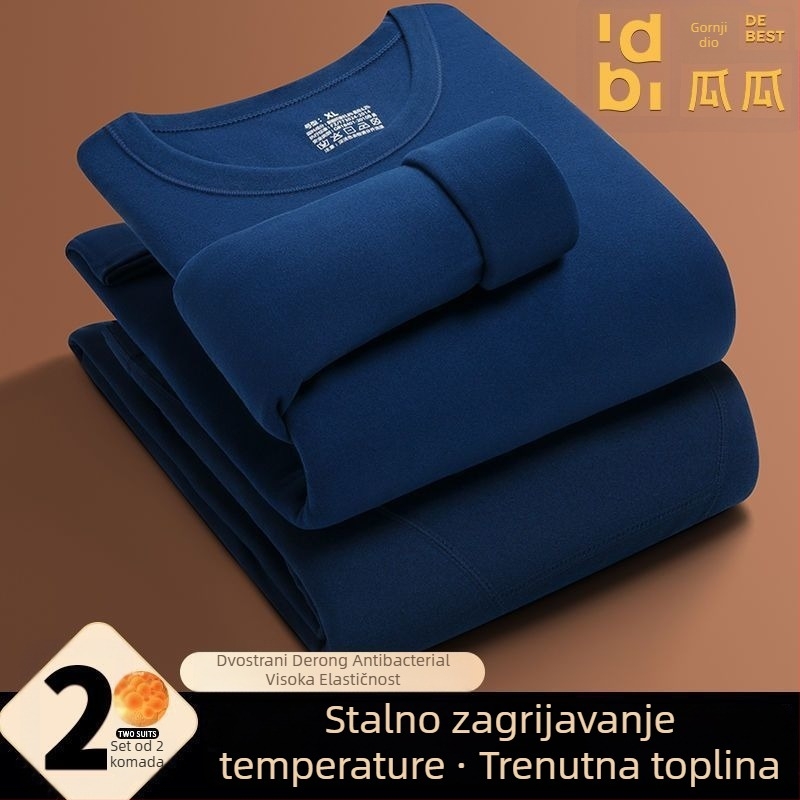 Muški jesensko-zimski termalni set s Derong velúrom, akril 90–95%, 141–160 g/m², okrugli vrat, jednostruka tkanina, dugi rukavi, hlače, dvostrano velur, zadržava toplinu