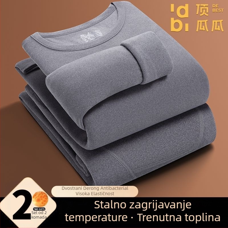 Muški jesensko-zimski termalni set s Derong velúrom, akril 90–95%, 141–160 g/m², okrugli vrat, jednostruka tkanina, dugi rukavi, hlače, dvostrano velur, zadržava toplinu