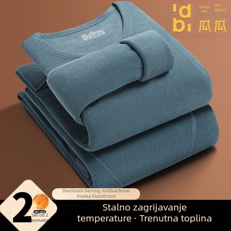 Muški jesensko-zimski termalni set s Derong velúrom, akril 90–95%, 141–160 g/m², okrugli vrat, jednostruka tkanina, dugi rukavi, hlače, dvostrano velur, zadržava toplinu