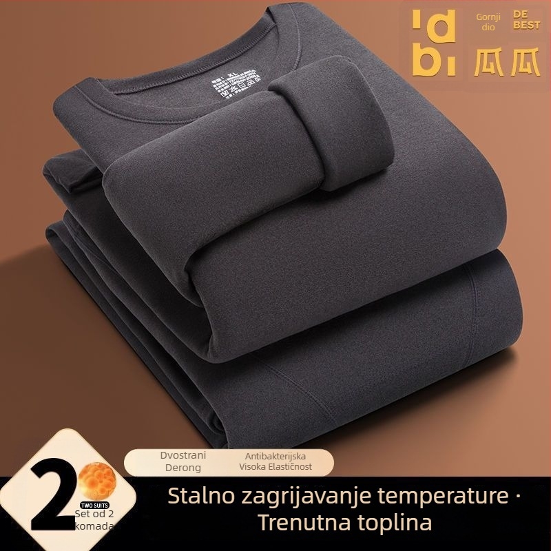 Muški jesensko-zimski termalni set s Derong velúrom, akril 90–95%, 141–160 g/m², okrugli vrat, jednostruka tkanina, dugi rukavi, hlače, dvostrano velur, zadržava toplinu