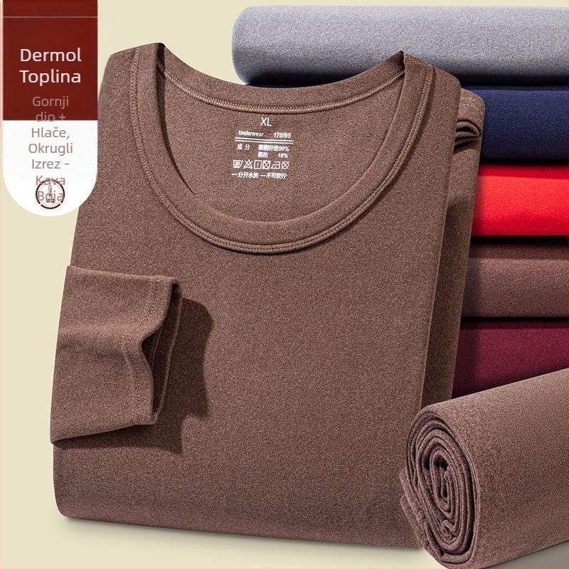 Muški jesensko-zimski termalni set s Derong velúrom, akril 90–95%, 141–160 g/m², okrugli vrat, jednostruka tkanina, dugi rukavi, hlače, dvostrano velur, zadržava toplinu
