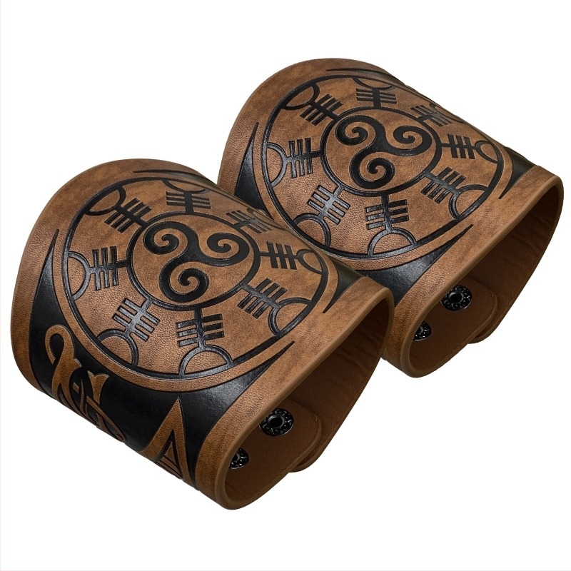 Kožna narukvica za zglob u nordijskom vikingskom stilu s reljefnim uzorkom, za odrasle, proljeće 2024, cosplay rekvizita srednjovjekovne renesanse