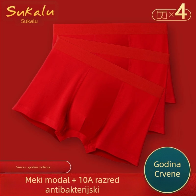 Muške bokserice u jarko crvenoj boji, u kutiji, za godinu rođenja, antibakterijske bokserice od modalnog materijala, za vjenčanje