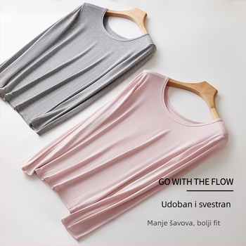 Ženska bazna majica od viskoze, dugi rukav, okrugli izrez, tanak materijal, oblikuje siluetu, može se nositi i kao vanjska odjeća