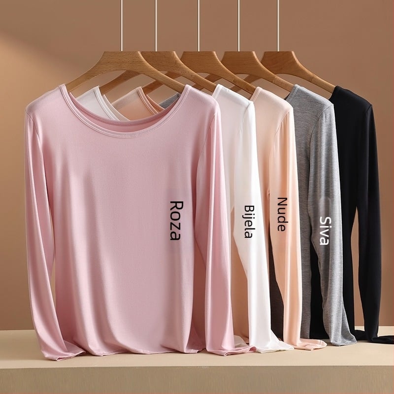 Ženska bazna majica od viskoze, dugi rukav, okrugli izrez, tanak materijal, oblikuje siluetu, može se nositi i kao vanjska odjeća