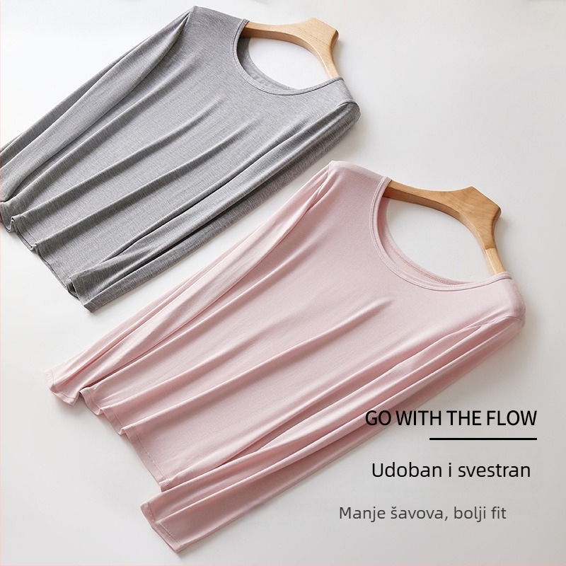 Ženska bazna majica od viskoze, dugi rukav, okrugli izrez, tanak materijal, oblikuje siluetu, može se nositi i kao vanjska odjeća