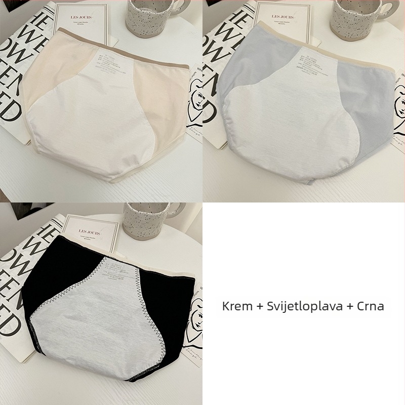 Ženske menstrualne gaćice, lako za pranje, antibakterijske 7A, od pamuka s pamukom u preponama, srednje visoka straga, za mlade
