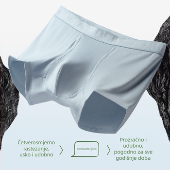 Muške bokserice od bambusovih vlakana, prozračne i antibakterijske, pleteni materijal, podstava prepona od Mulberry silk, glavni materijal 95–100% bambusa