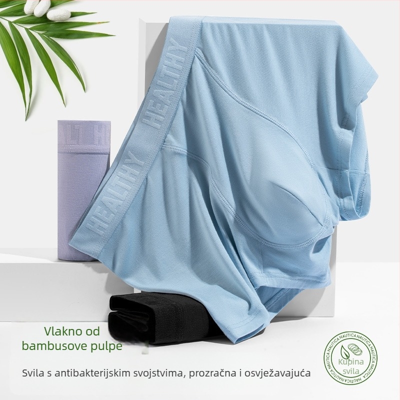 Muške bokserice od bambusovih vlakana, prozračne i antibakterijske, pleteni materijal, podstava prepona od Mulberry silk, glavni materijal 95–100% bambusa