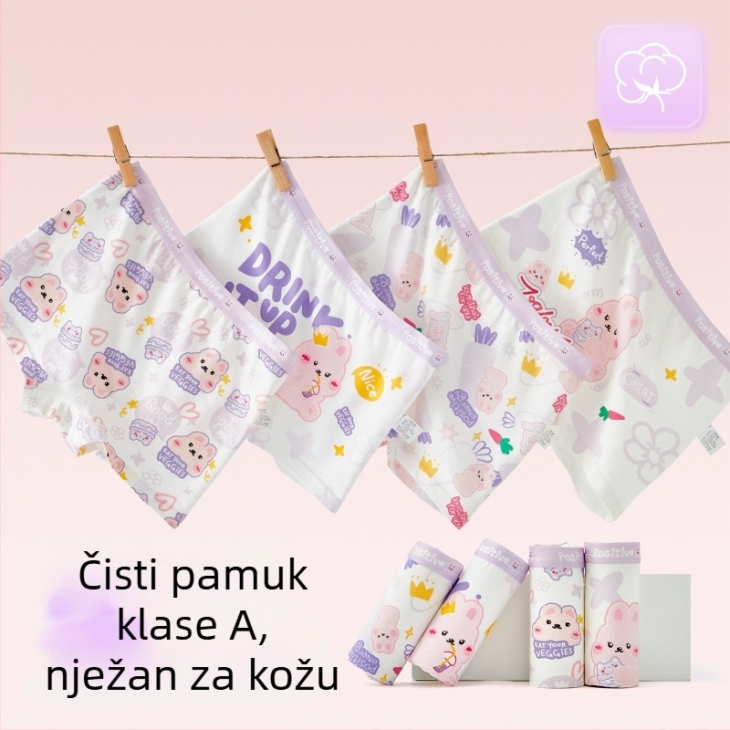 Djevojačke prozračne pamucne gaćice, Tip A, bokserice sa srednjim strukom