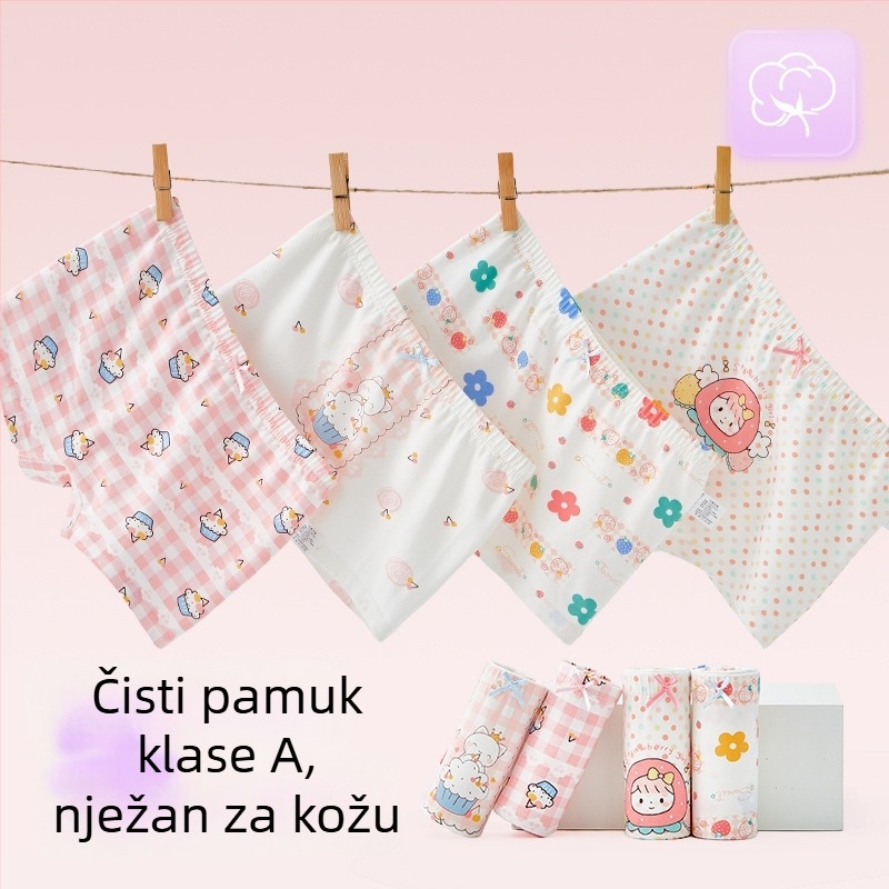 Djevojačke prozračne pamucne gaćice, Tip A, bokserice sa srednjim strukom