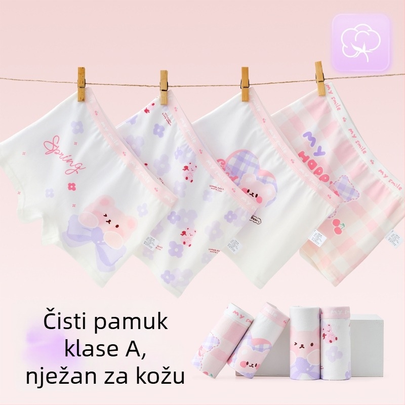 Djevojačke prozračne pamucne gaćice, Tip A, bokserice sa srednjim strukom