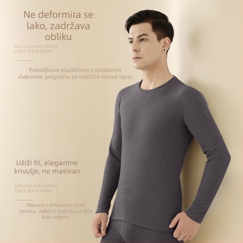 Unisex termalni set baznog sloja (majica i hlače) – dvostruki sloj, flis podstava, velur podstava, okrugli ovratnik, debeo materijal 201–250 g/m²