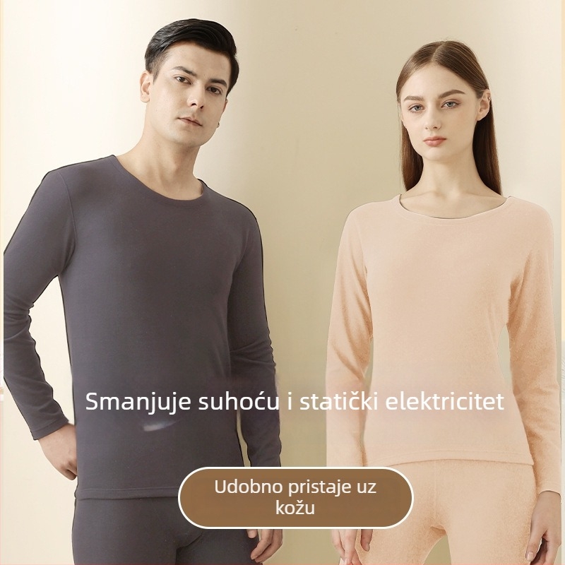 Unisex termalni set baznog sloja (majica i hlače) – dvostruki sloj, flis podstava, velur podstava, okrugli ovratnik, debeo materijal 201–250 g/m²