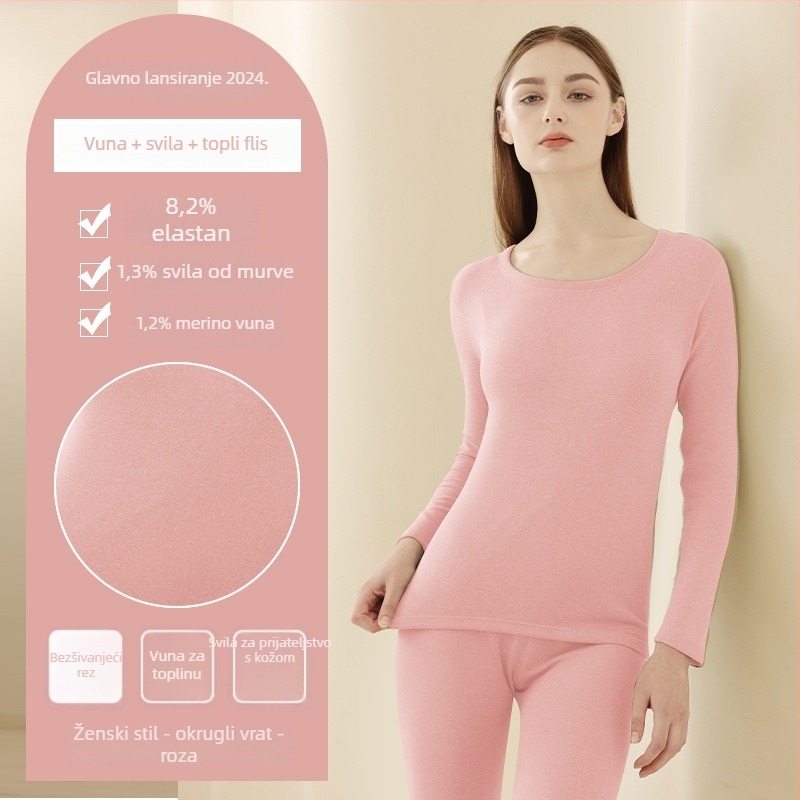Unisex termalni set baznog sloja (majica i hlače) – dvostruki sloj, flis podstava, velur podstava, okrugli ovratnik, debeo materijal 201–250 g/m²