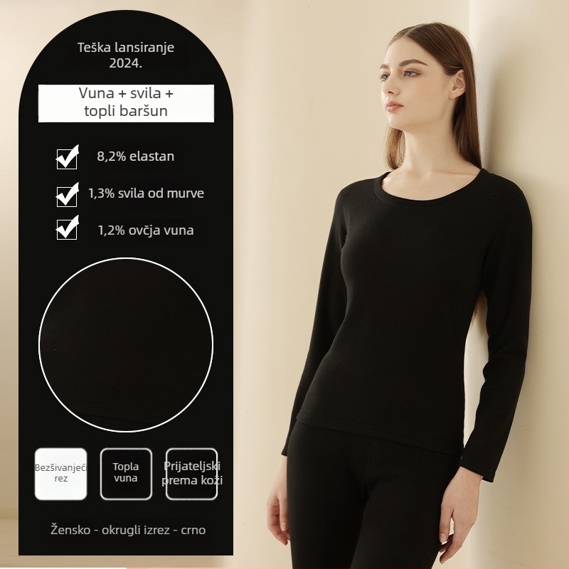 Unisex termalni set baznog sloja (majica i hlače) – dvostruki sloj, flis podstava, velur podstava, okrugli ovratnik, debeo materijal 201–250 g/m²
