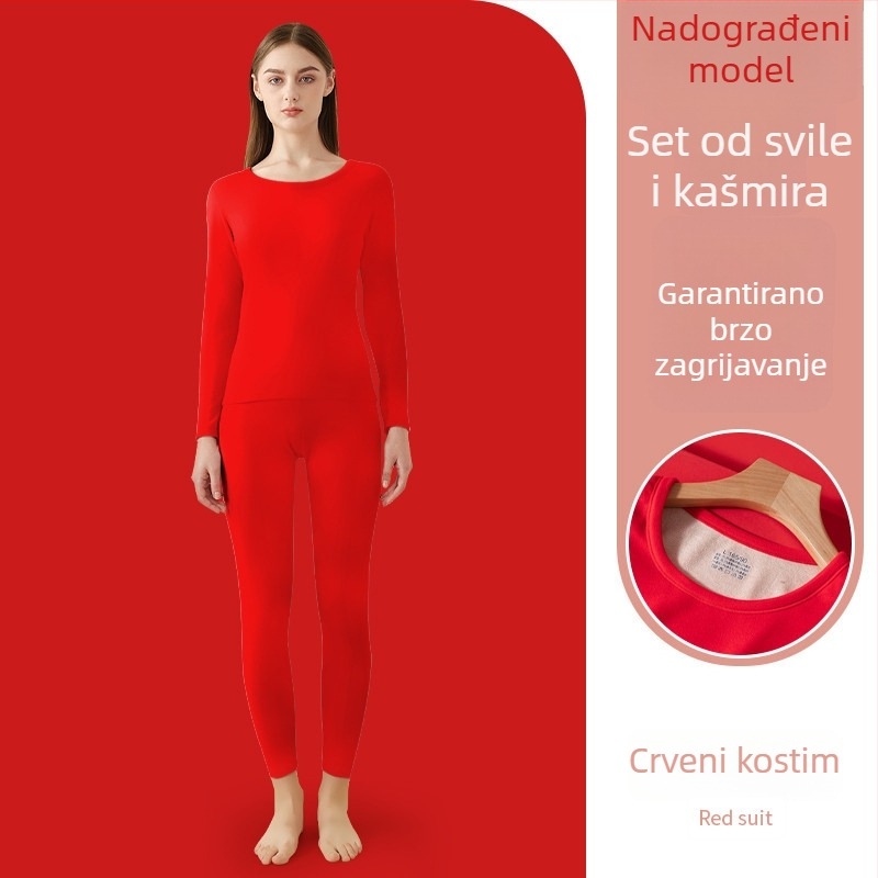 Unisex termalni set baznog sloja (majica i hlače) – dvostruki sloj, flis podstava, velur podstava, okrugli ovratnik, debeo materijal 201–250 g/m²