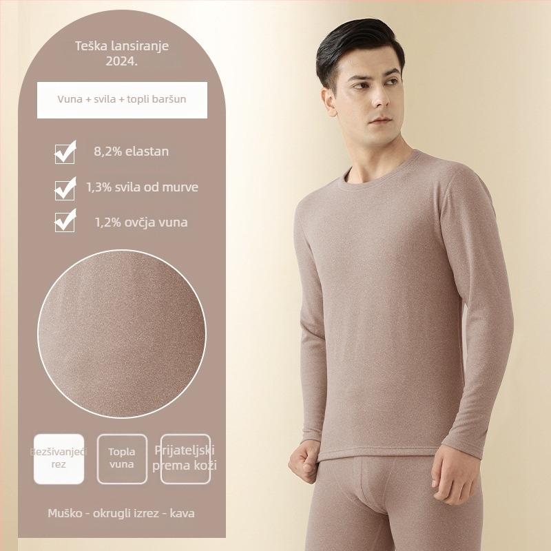 Unisex termalni set baznog sloja (majica i hlače) – dvostruki sloj, flis podstava, velur podstava, okrugli ovratnik, debeo materijal 201–250 g/m²