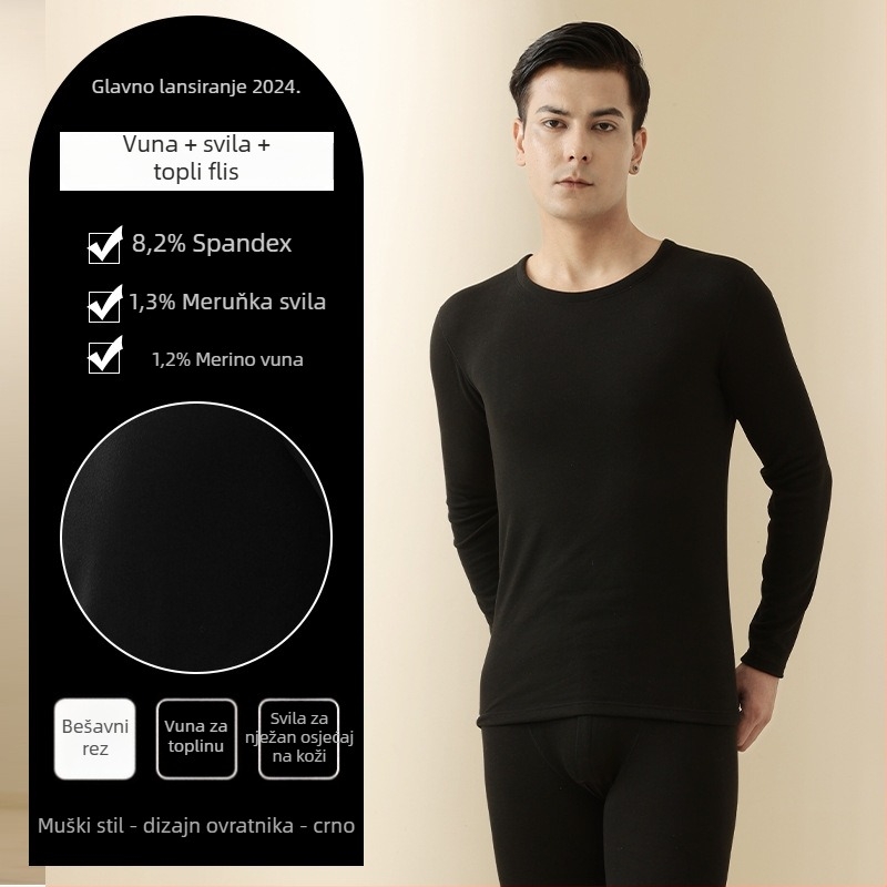 Unisex termalni set baznog sloja (majica i hlače) – dvostruki sloj, flis podstava, velur podstava, okrugli ovratnik, debeo materijal 201–250 g/m²