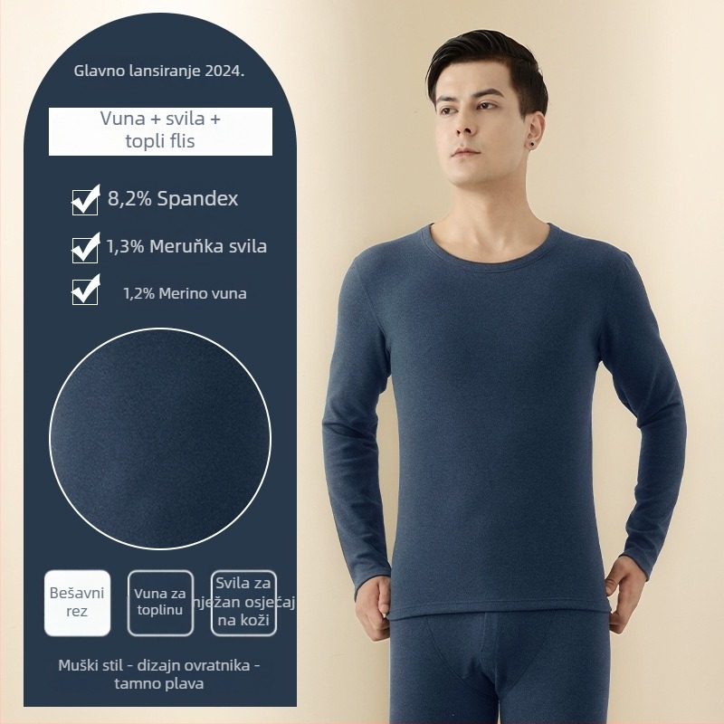 Unisex termalni set baznog sloja (majica i hlače) – dvostruki sloj, flis podstava, velur podstava, okrugli ovratnik, debeo materijal 201–250 g/m²
