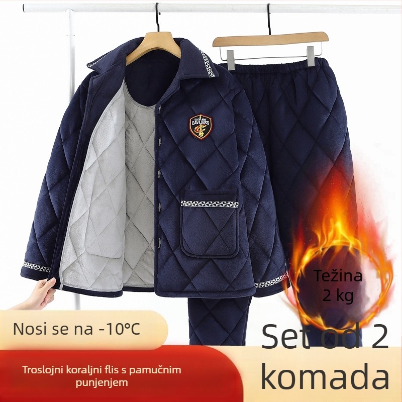 Muški zimski pidžama set: tri sloja, debeli fleec s Coral fleece podstavom, prešiven flanel, plus veličina, toplo kućno odijevanje