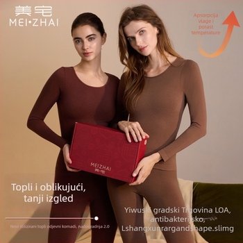 Lagani ženski termalni set za oblikovanje tijela, okrugli ovratnik, baršunasto mekano unutarnje prekrivanje, mršavljenje, kontrola trbuha, podizanje bokova, topli donji veš s hlačama
