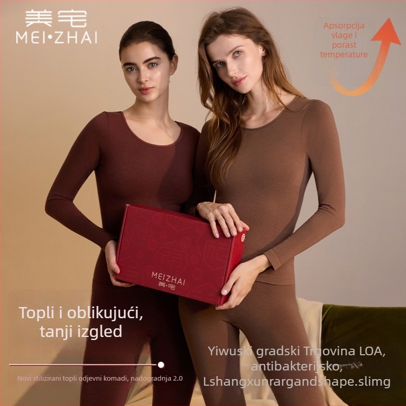 Lagani ženski termalni set za oblikovanje tijela, okrugli ovratnik, baršunasto mekano unutarnje prekrivanje, mršavljenje, kontrola trbuha, podizanje bokova, topli donji veš s hlačama