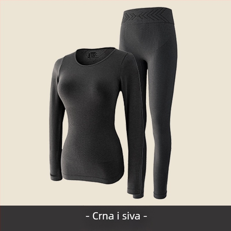 Lagani ženski termalni set za oblikovanje tijela, okrugli ovratnik, baršunasto mekano unutarnje prekrivanje, mršavljenje, kontrola trbuha, podizanje bokova, topli donji veš s hlačama