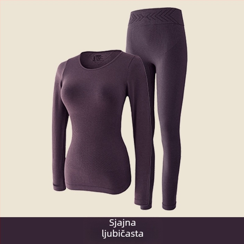 Lagani ženski termalni set za oblikovanje tijela, okrugli ovratnik, baršunasto mekano unutarnje prekrivanje, mršavljenje, kontrola trbuha, podizanje bokova, topli donji veš s hlačama