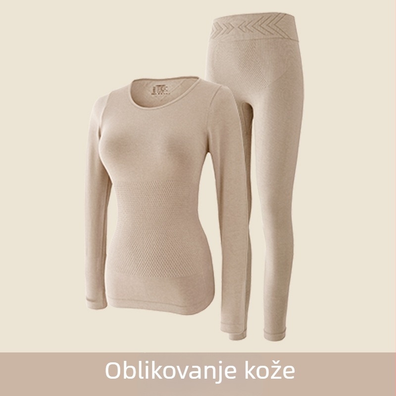Lagani ženski termalni set za oblikovanje tijela, okrugli ovratnik, baršunasto mekano unutarnje prekrivanje, mršavljenje, kontrola trbuha, podizanje bokova, topli donji veš s hlačama