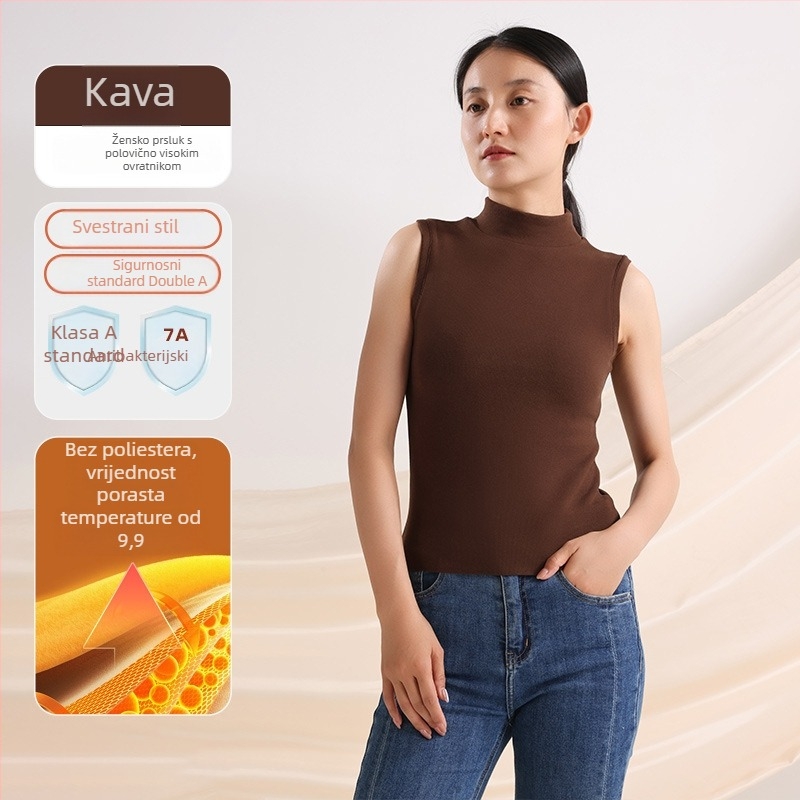 Ženski toplinski vest od njemačkog flisa, poluvisoki ovratnik, ultra debeli 301-350 g/m², akril