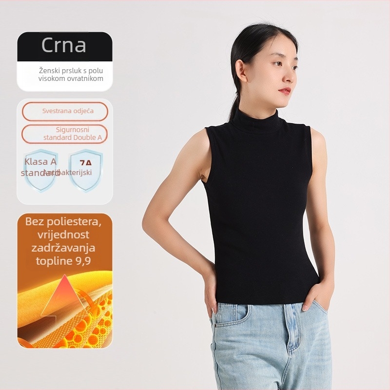 Ženski toplinski vest od njemačkog flisa, poluvisoki ovratnik, ultra debeli 301-350 g/m², akril