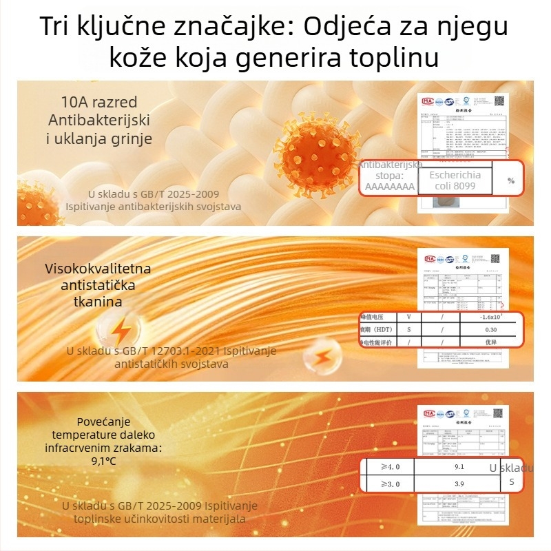 Ženski termalni komplet od antibakterijske kationične Camellia tkanine, s U-izrezom, gornji dio s dugim rukavima i dugim hlačama