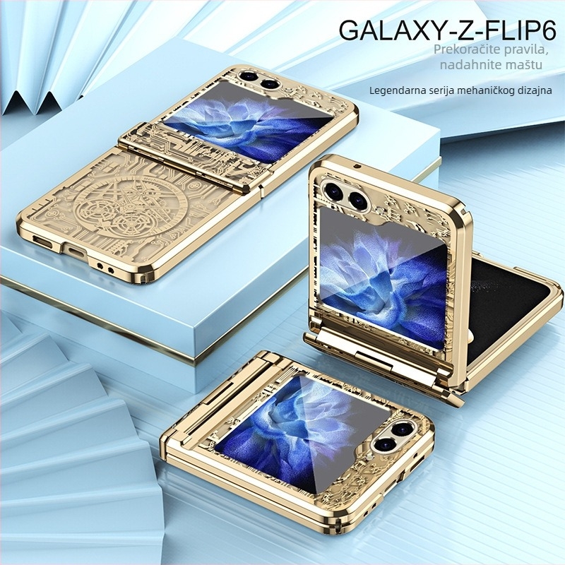 Samsung Galaxy Z Flip6 elektroplatirano kućište za telefon s mehanizmom satnih zupčanika (Materijal: PC, Proces: elektroplatiranje, Otporan na udarce, Otporan na habanje, Otporan na otiske prstiju)