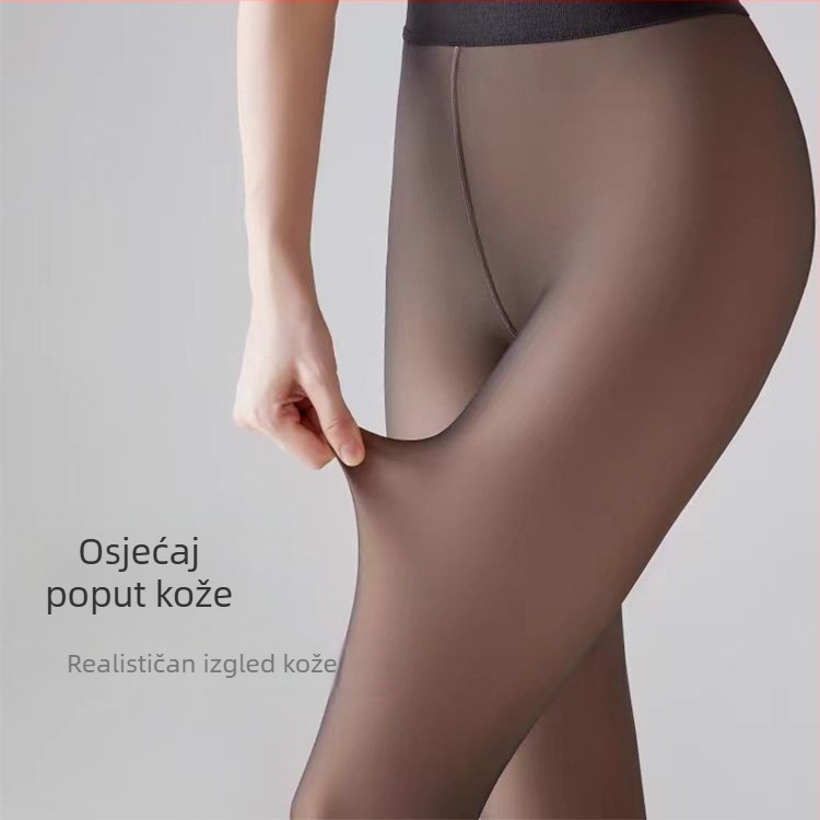 Crne sjajne prozirne najlon čarape s fleece podstavom, iznimno tanke, visoke prozirnosti za oblikovanje nogu