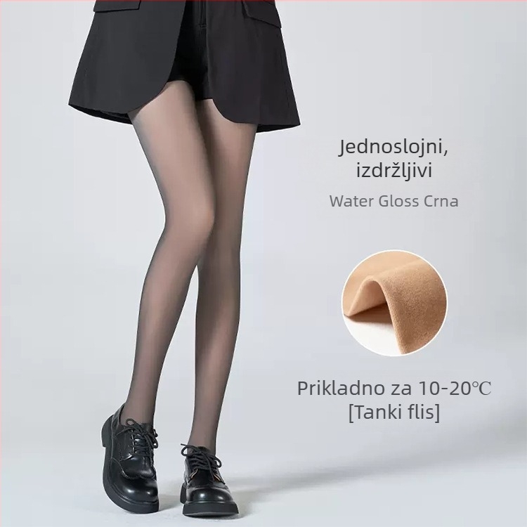Crne sjajne prozirne najlon čarape s fleece podstavom, iznimno tanke, visoke prozirnosti za oblikovanje nogu