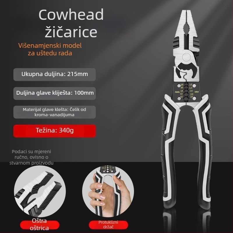 Njemačkog stila višenamenske kliješta za žice s dijagonalnim vrhom, industrijske kvalitete, štede napor električaru (promjer rezanja 4.6 mm)