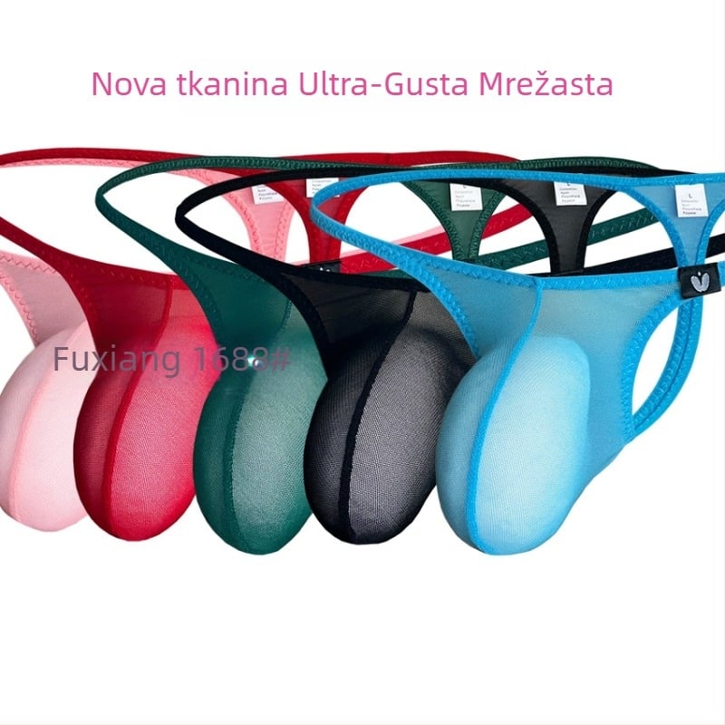 Muški thong od mrežaste tkanine, prozračan, 50–70% Spandex, niski struk