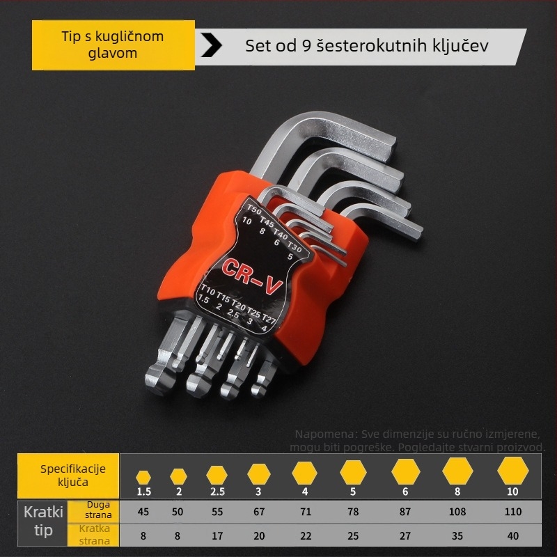 Tianhu 9-dijelni set imbus ključeva s kugličnim krajem, hex socket, 45# čelik