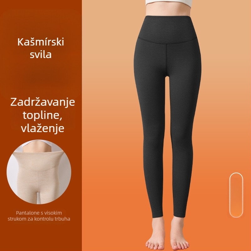 Ženske termalne hlače visokog struka s flis podstavom, poliester, 251–300 g/m²